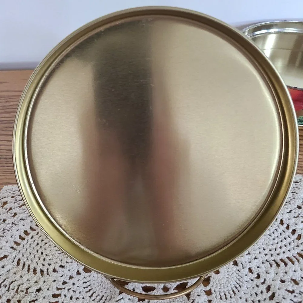 Vintage Tin Gold With Fruit And Leaves - Very Colorful - Great Condition